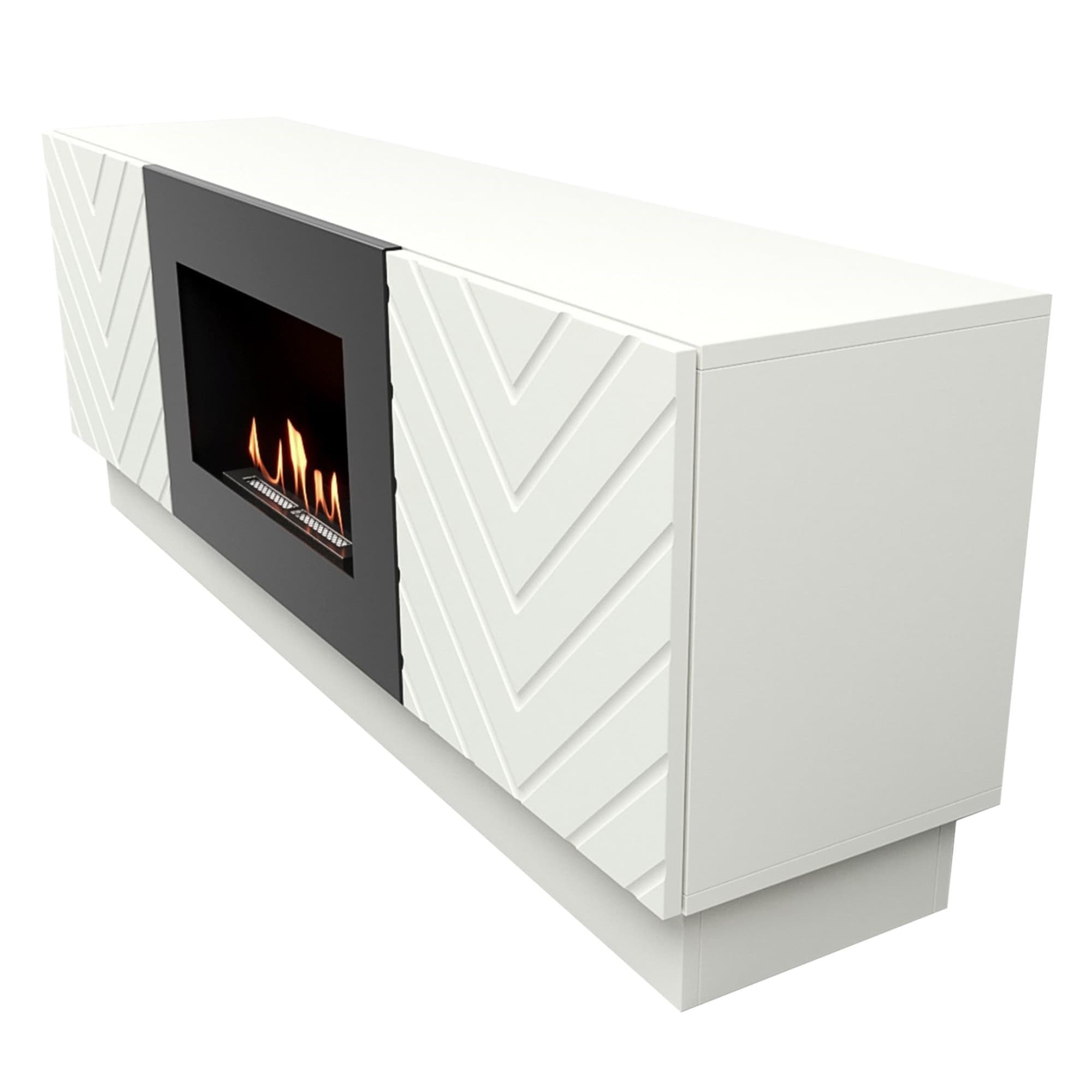 Каминокомплект:Тумба с биокамином Firelight BFP/P-1400V белая+набор керамических дров ель