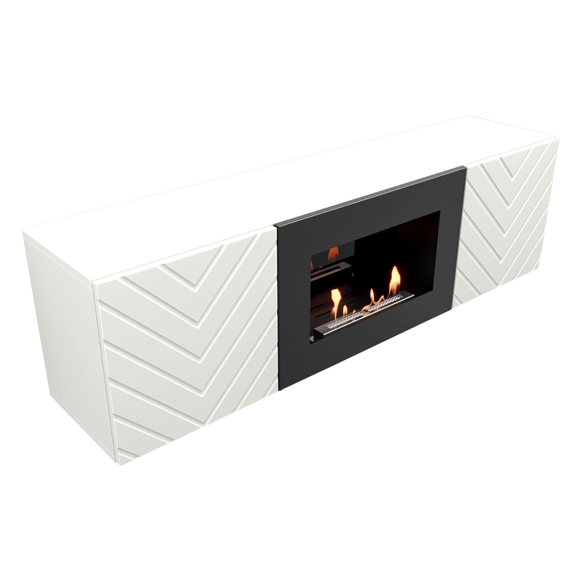 Каминокомплект:Тумба с биокамином Firelight BFP/P-1400V белая+набор керамических дров береза