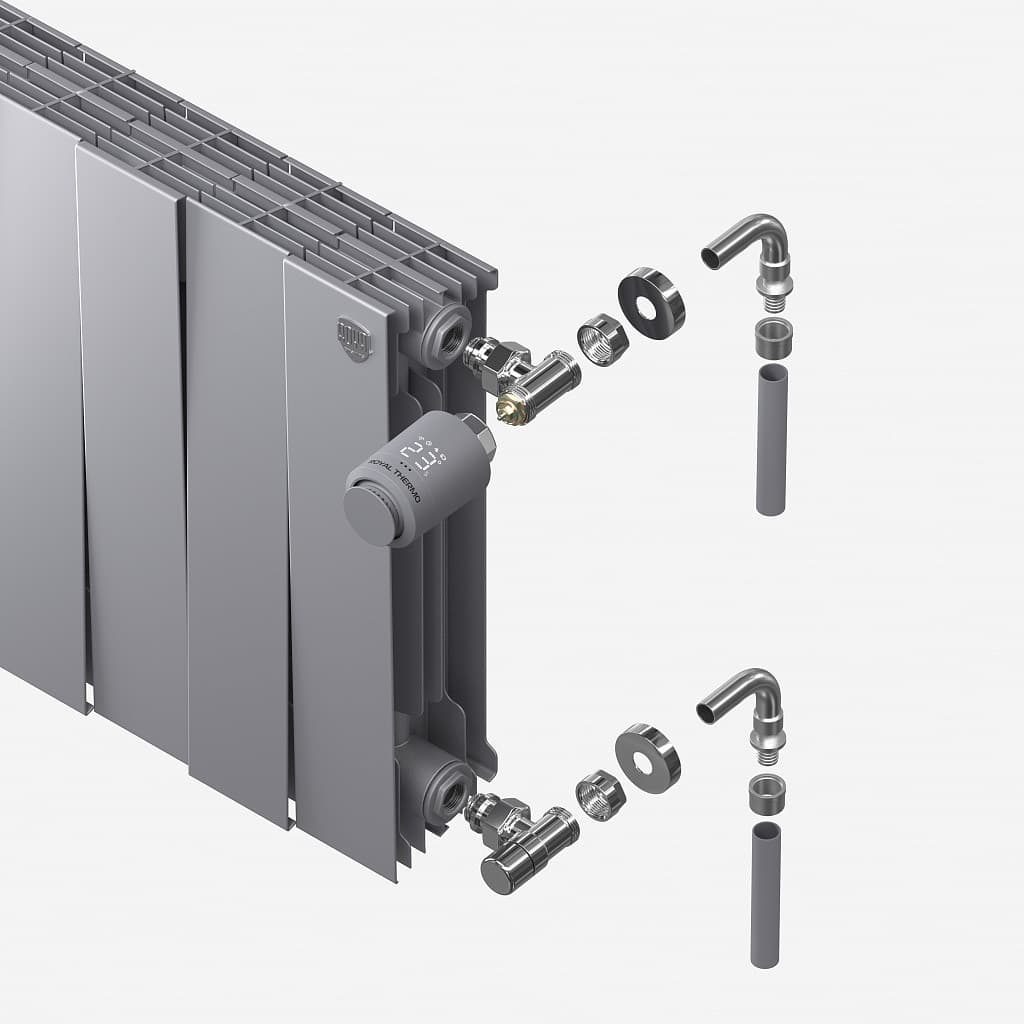 Набор термостатический для радиатора угловой Royal Thermo Design Pro 15 мм М30х1,5 (Хром)