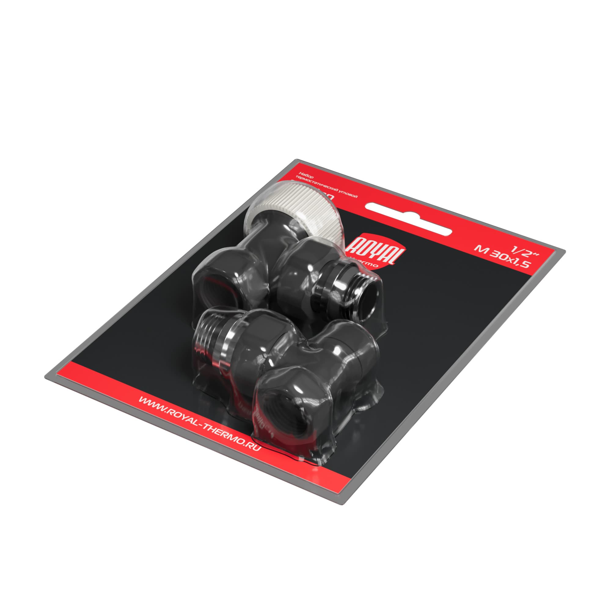 Набор термостатический угловой Royal Thermo Design 1/2"М30х1,5 (Черный)