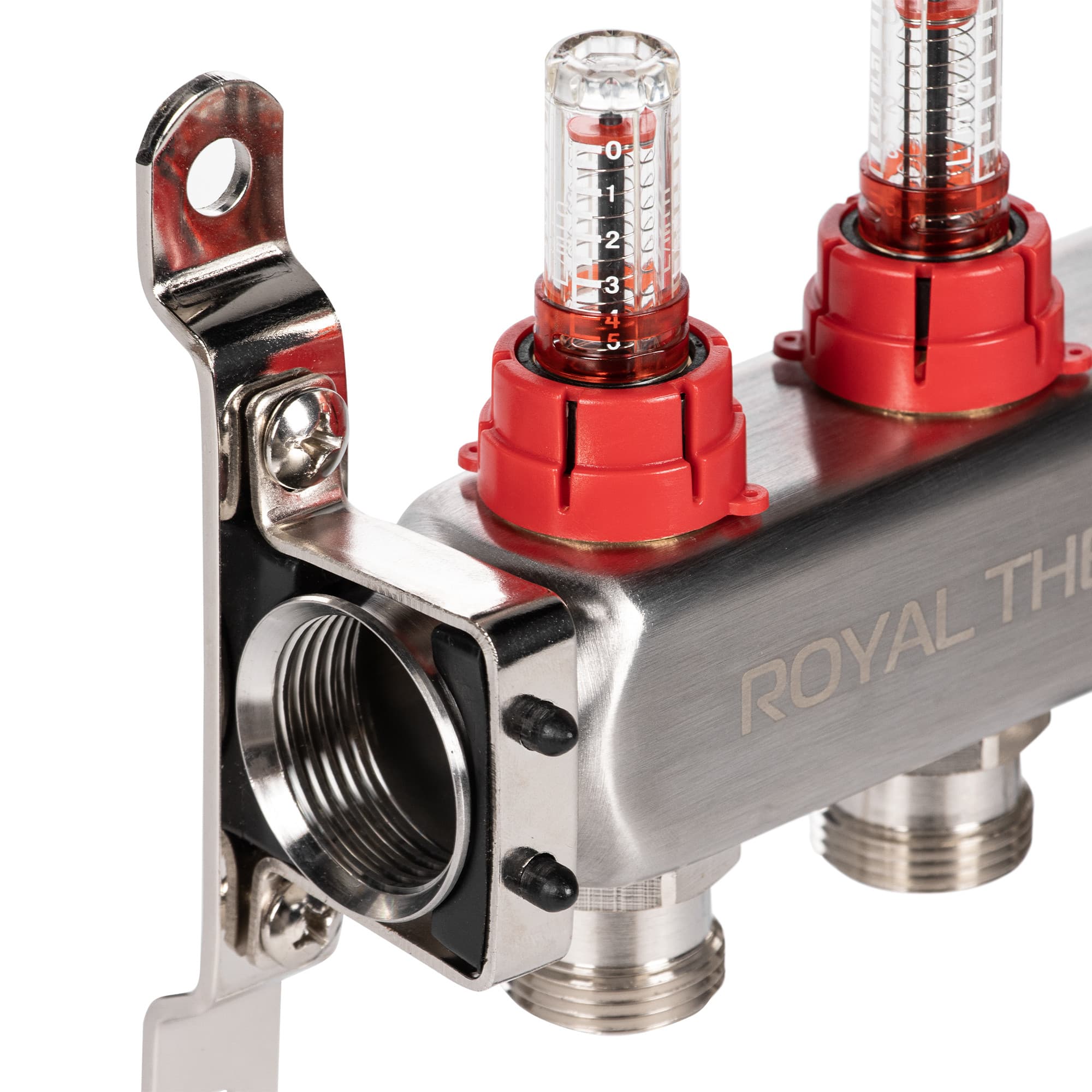 Коллектор Royal Thermo нерж. в сборе с расходомерами 1" ВР-3/4" НР с автомат. воздухоотвод-ми 5 вых.