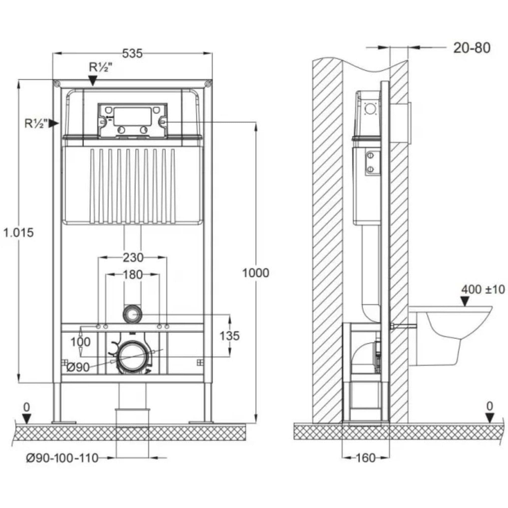 Инсталляция для унитаза BETTOSERB sava free standing, клавиша смыва хром глянец