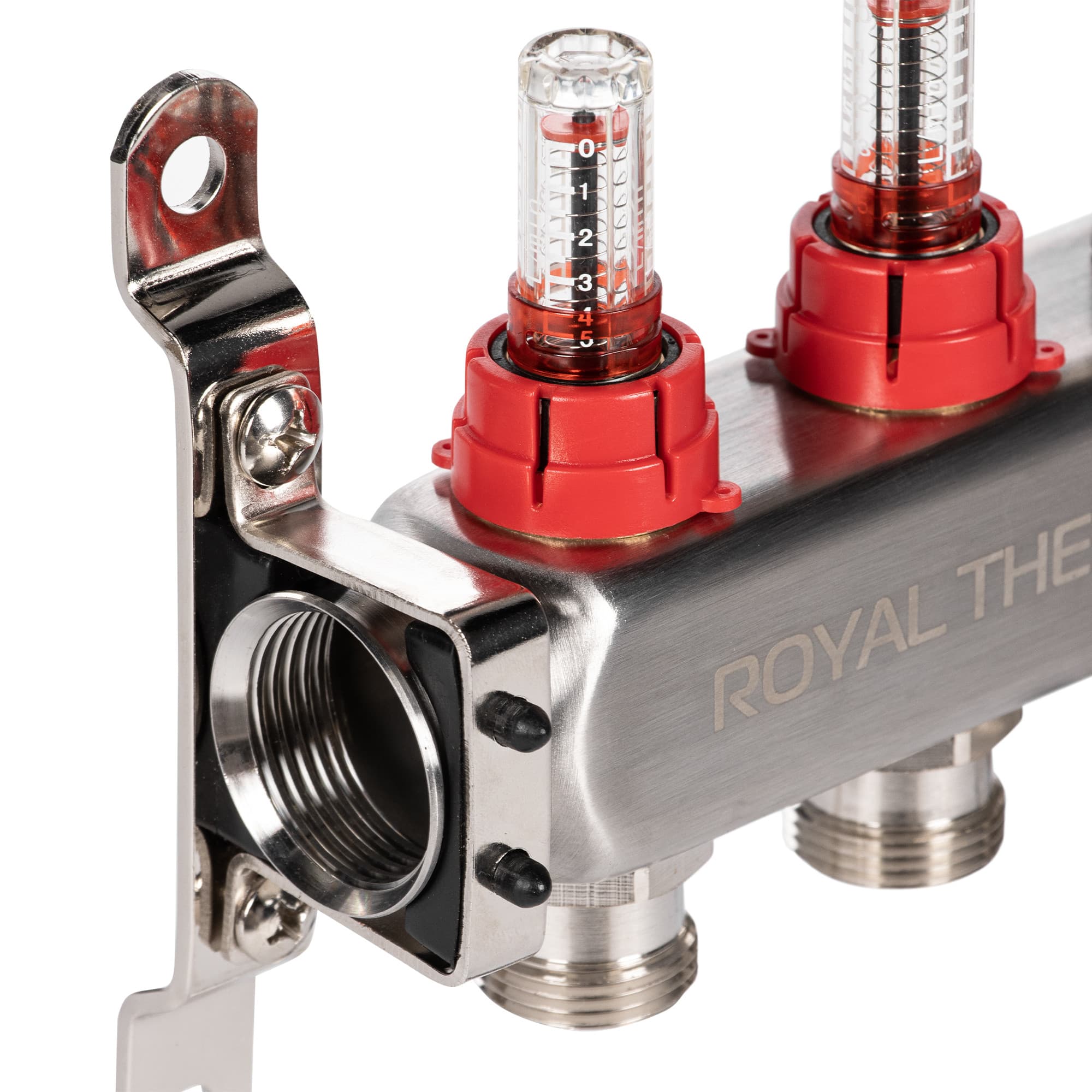 Коллектор Royal Thermo нерж. в сборе с расходомерами 1" ВР-3/4" НР с автомат. воздухоотвод-ми 3 вых.
