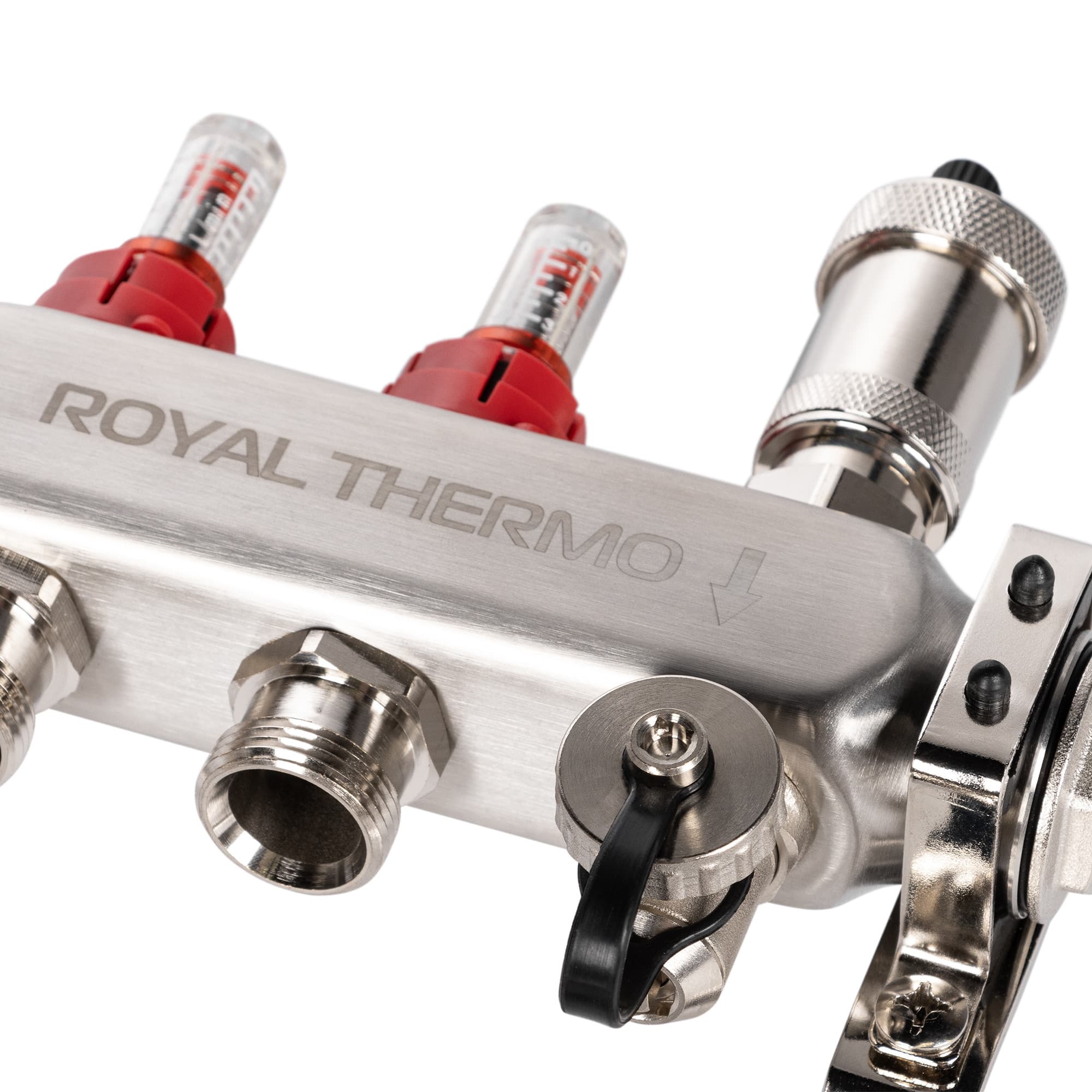 Коллектор Royal Thermo нерж. в сборе с расходомерами 1" ВР-3/4" НР с автомат. воздухоотвод-ми 3 вых.