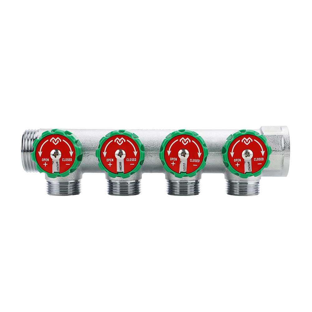 Коллектор регулирующий VARMEGA VM14634, 1", на 4 выхода 3/4"ЕК, хромированный