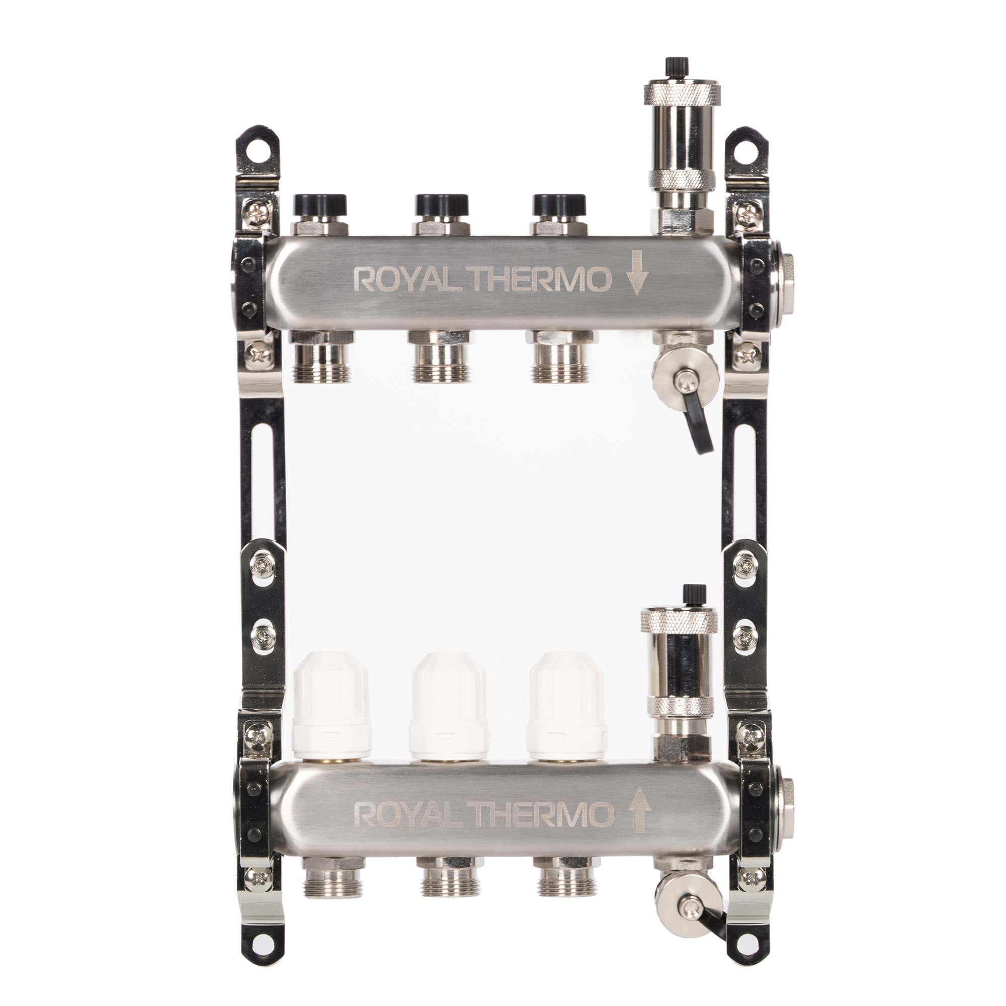 Коллектор Royal Thermo нерж. в сборе универсальный 1" ВР-3/4" НР с автомат. воздухоотвод-ми 3 вых.