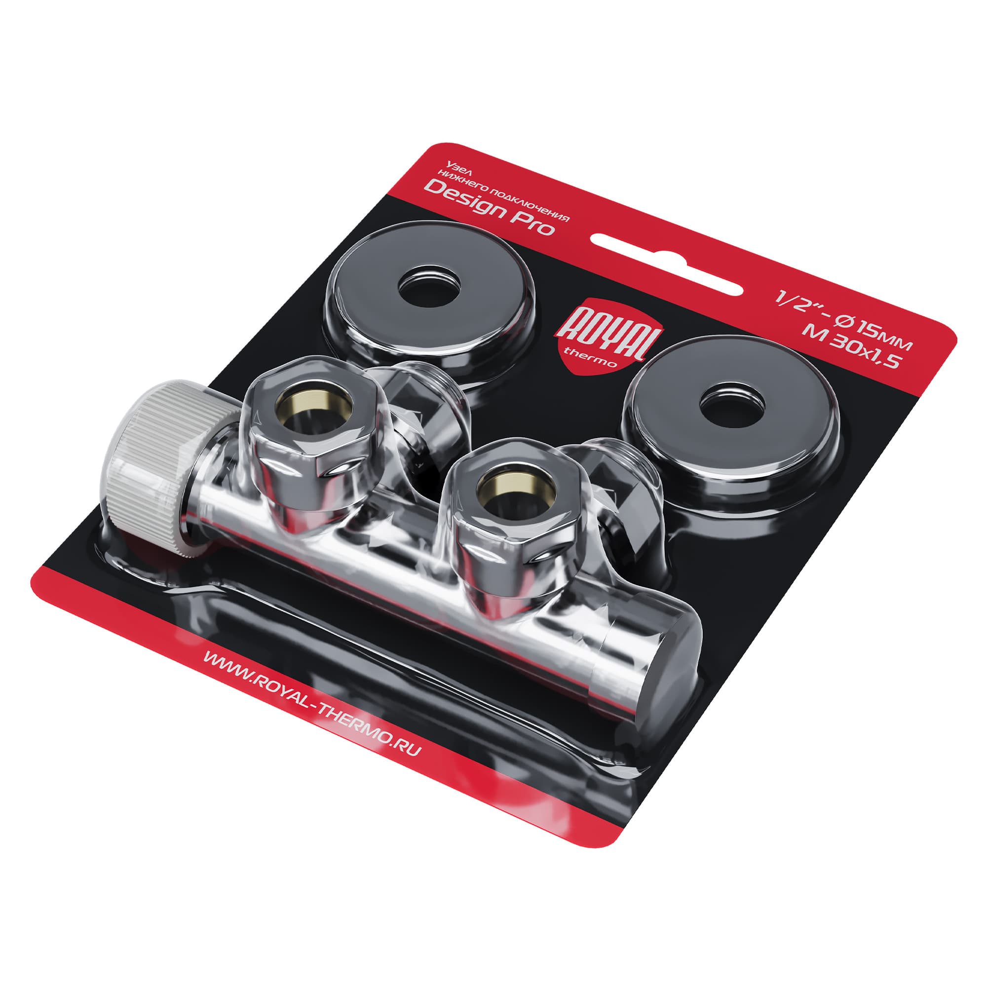 Узел нижнего подключения термостатический угловой Royal Thermo Design Pro 15мм М30х1,5 (Хром)
